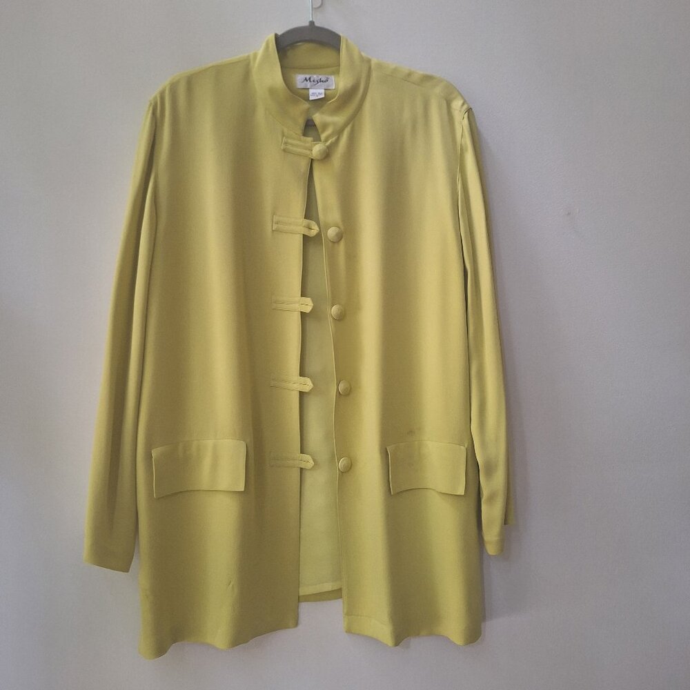 VTG Misho 100% Silk Chartreuse Toggle Button Jacket